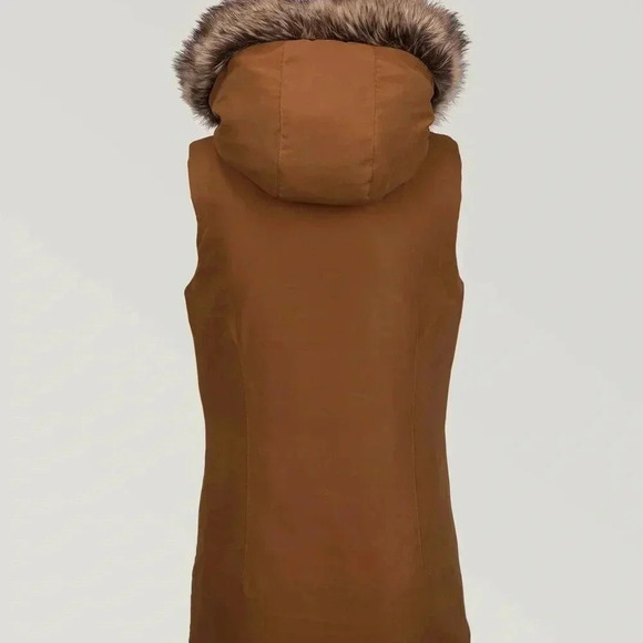 Women’s Volcom Longhorn brown Vest size small. Detachable fur trimmed hood VGUC - Picture 3 of 15